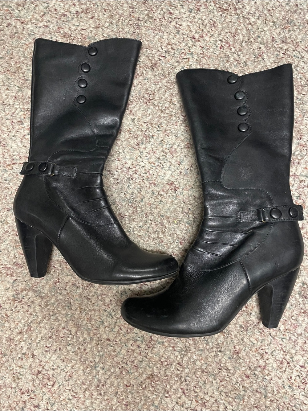 Miz mooz leather Black Mid-Calf Button Accent fleece lined Boots
